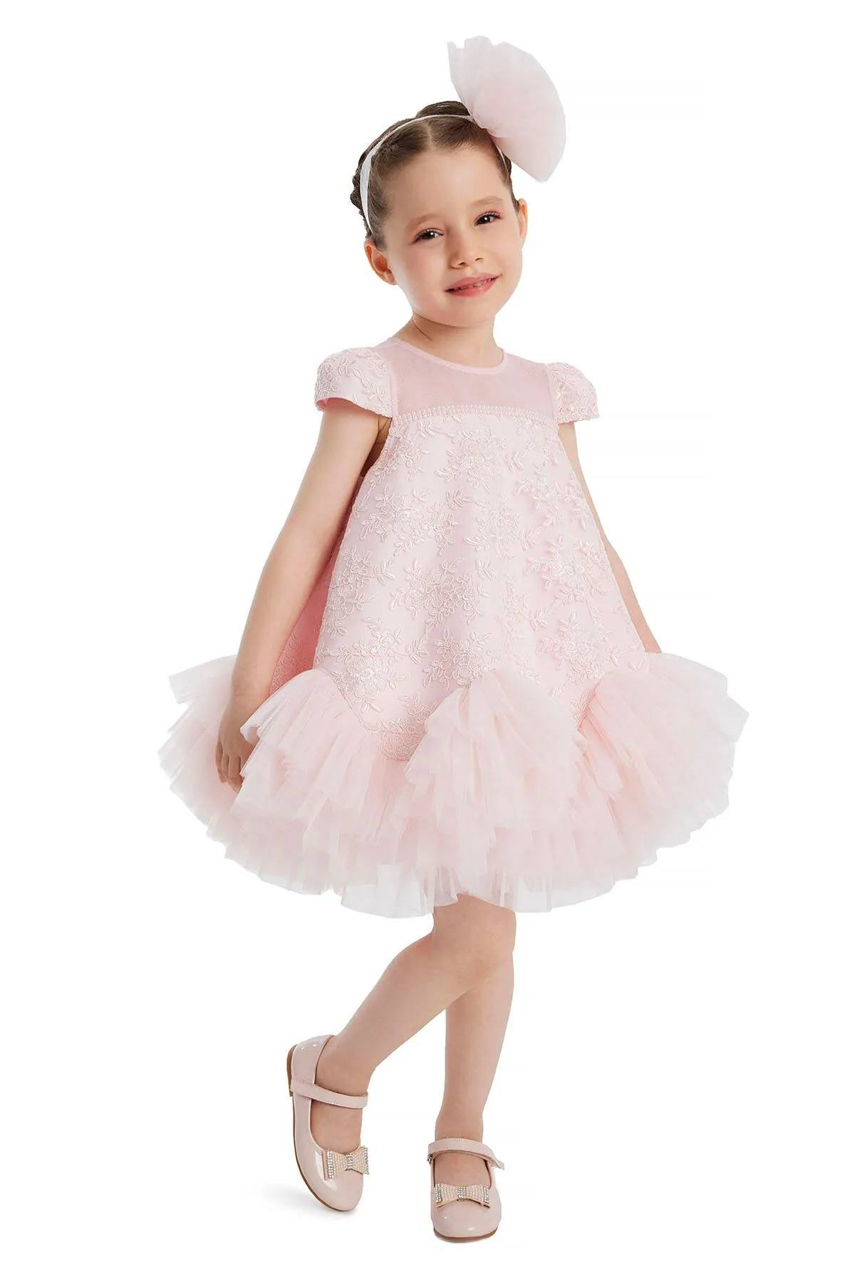 Powder A-line Lace Girls Dress