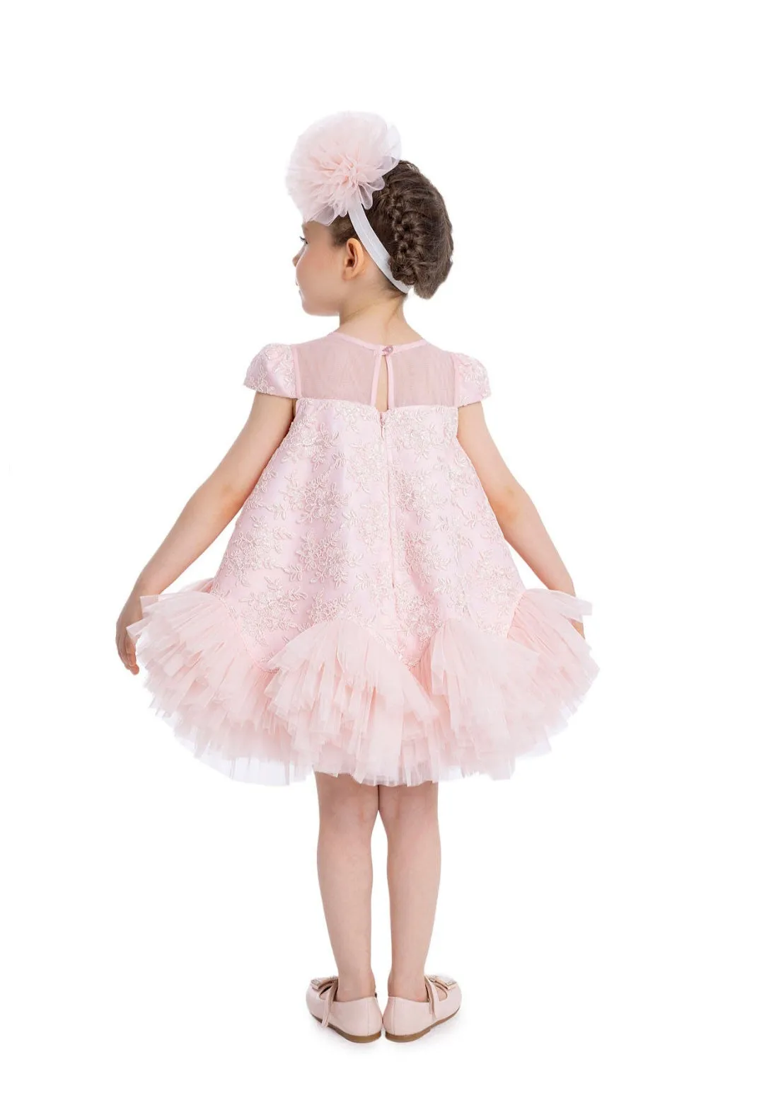 Powder A-line Lace Girls Dress