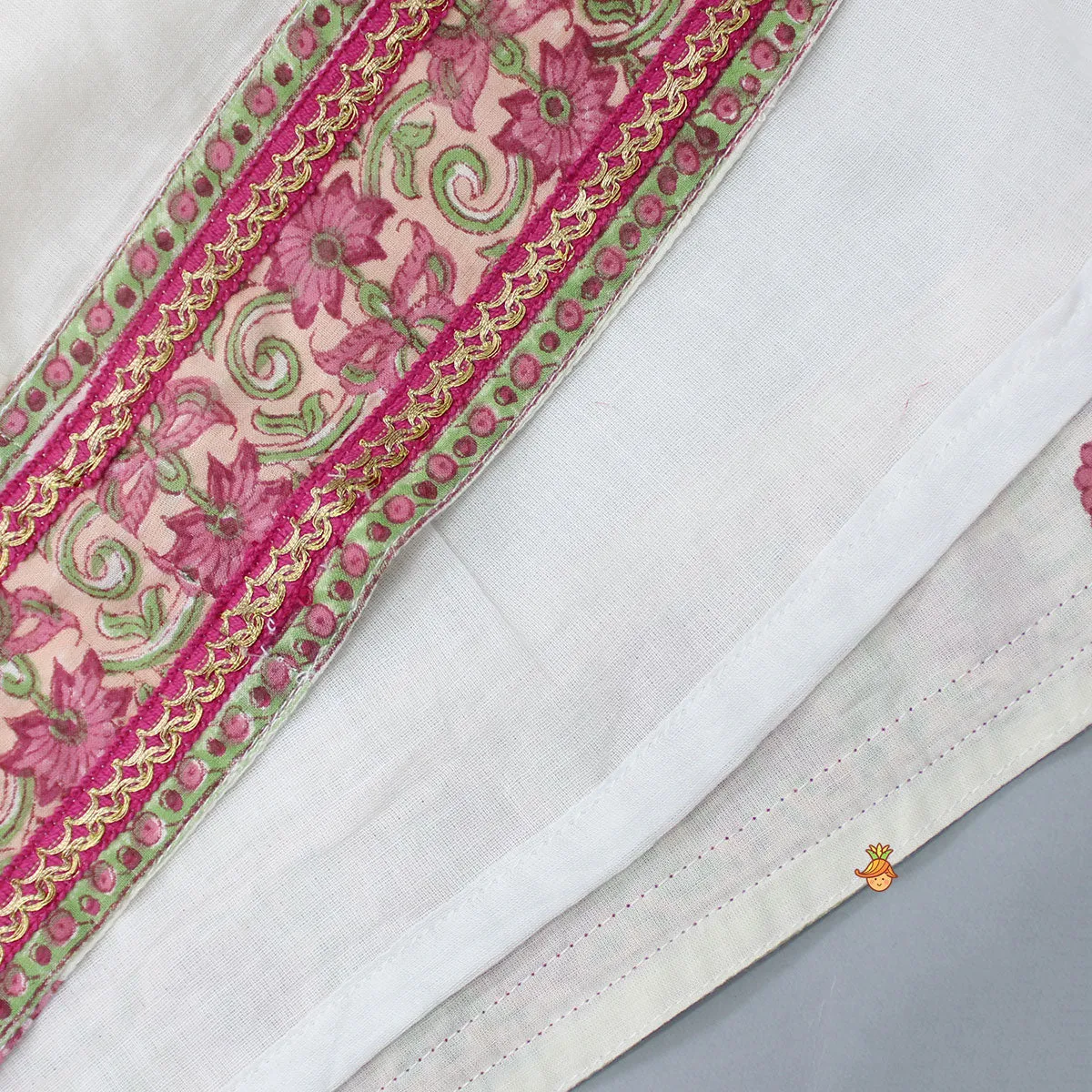 Pre Order: Floral Printed Crop Top and Saree Styled Lehenga With Attached Dupatta