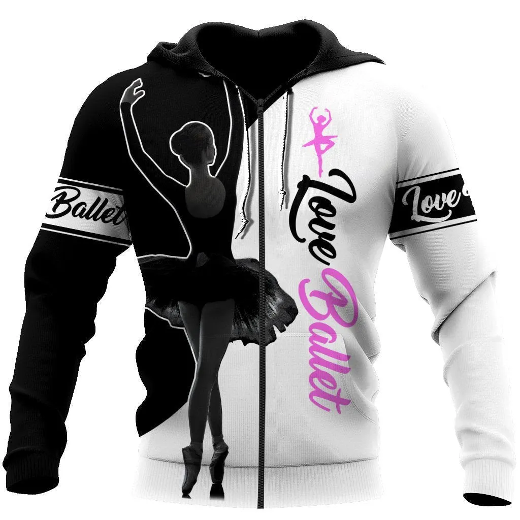Premium Love Ballet Black White 3D Full Printed Sweatshirt Hoodie Shirts, Christmas Gift for Women