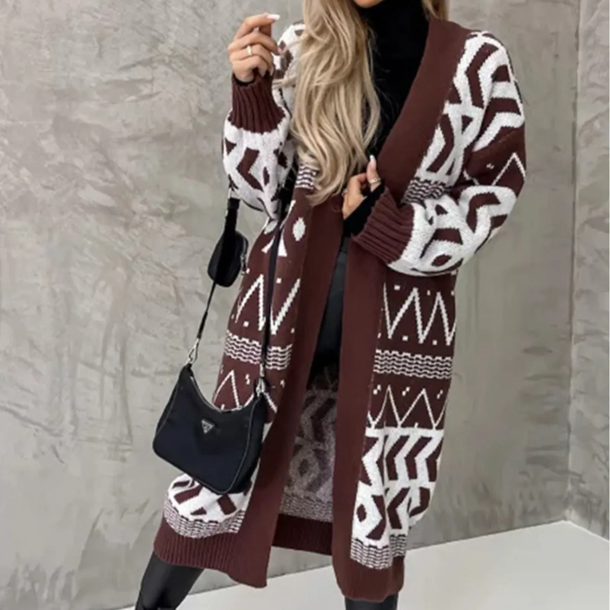 Print Long Sleeve Button Knitted Cardigan