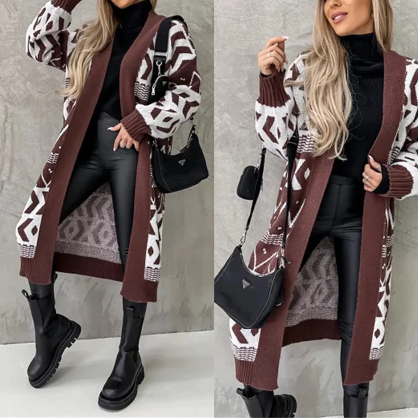 Print Long Sleeve Button Knitted Cardigan