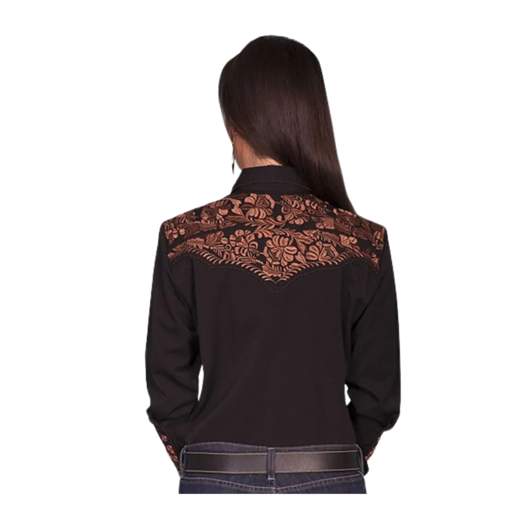 Scully Leather Women's Floral Embroidered Black Shirt