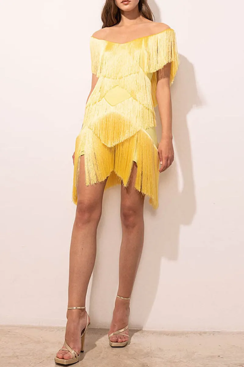 Sexy Party Solid Tassel V Neck A Line Dresses