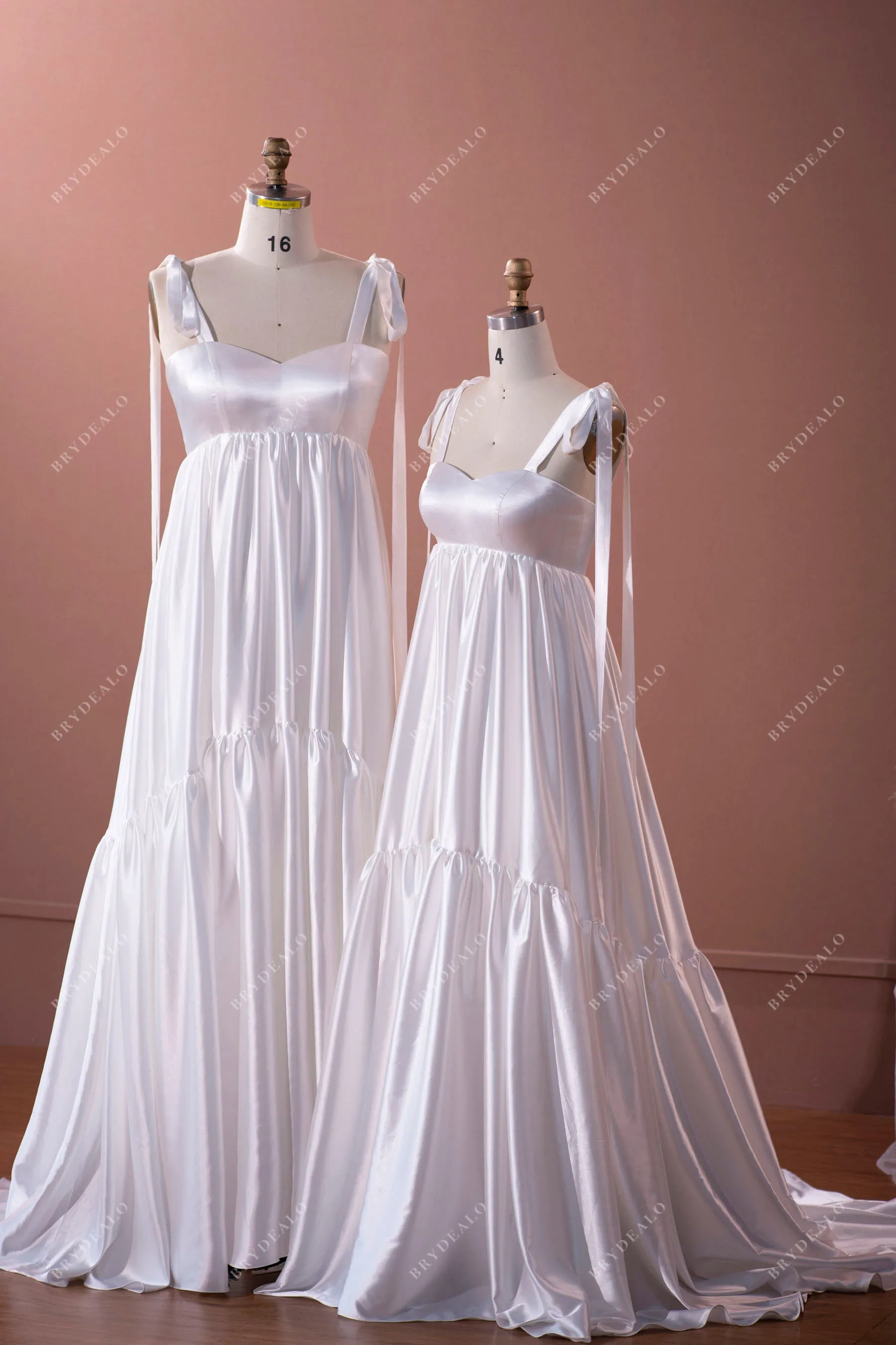 Silky Satin Straps A-line Tired Maternity Wedding Dress