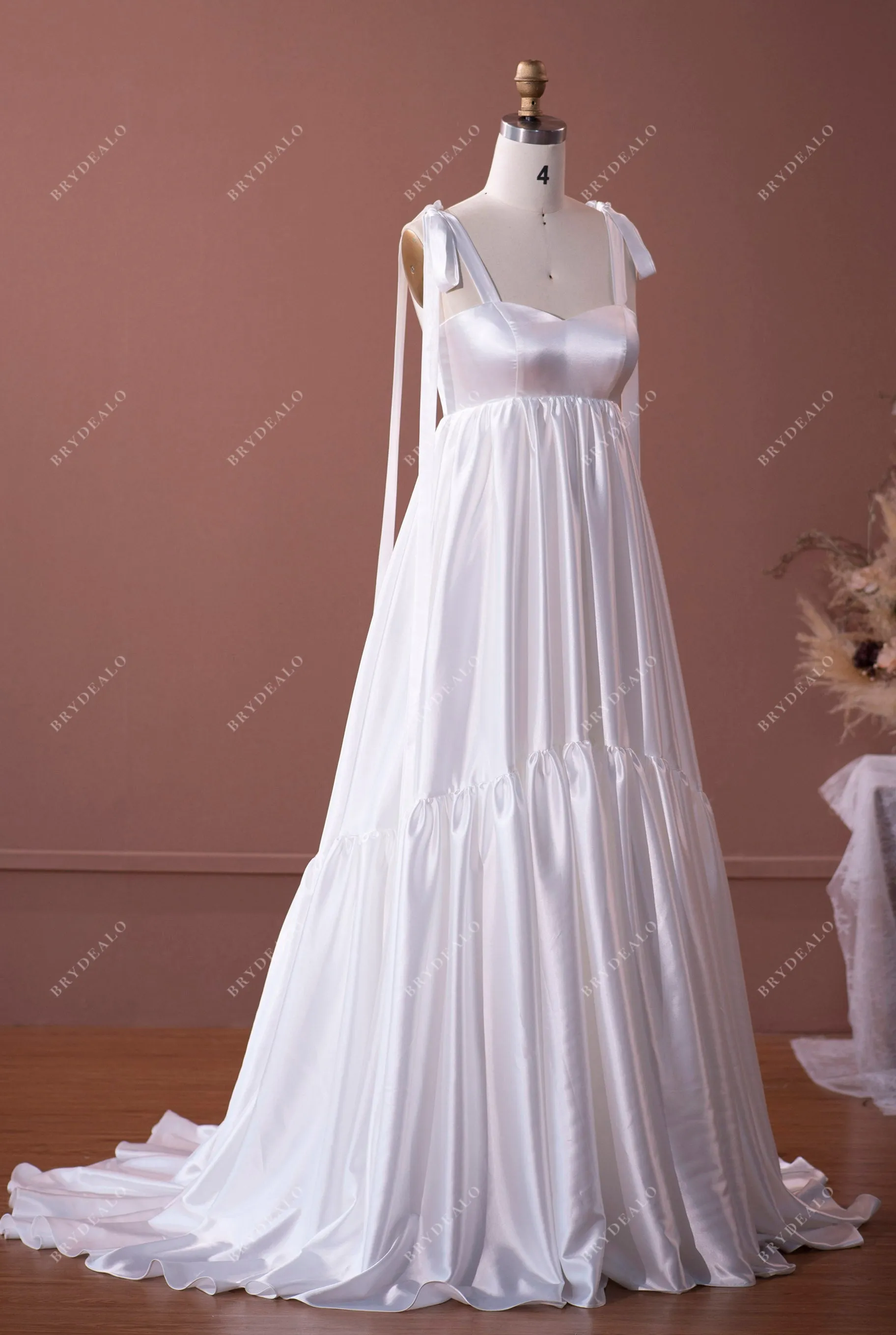 Silky Satin Straps A-line Tired Maternity Wedding Dress