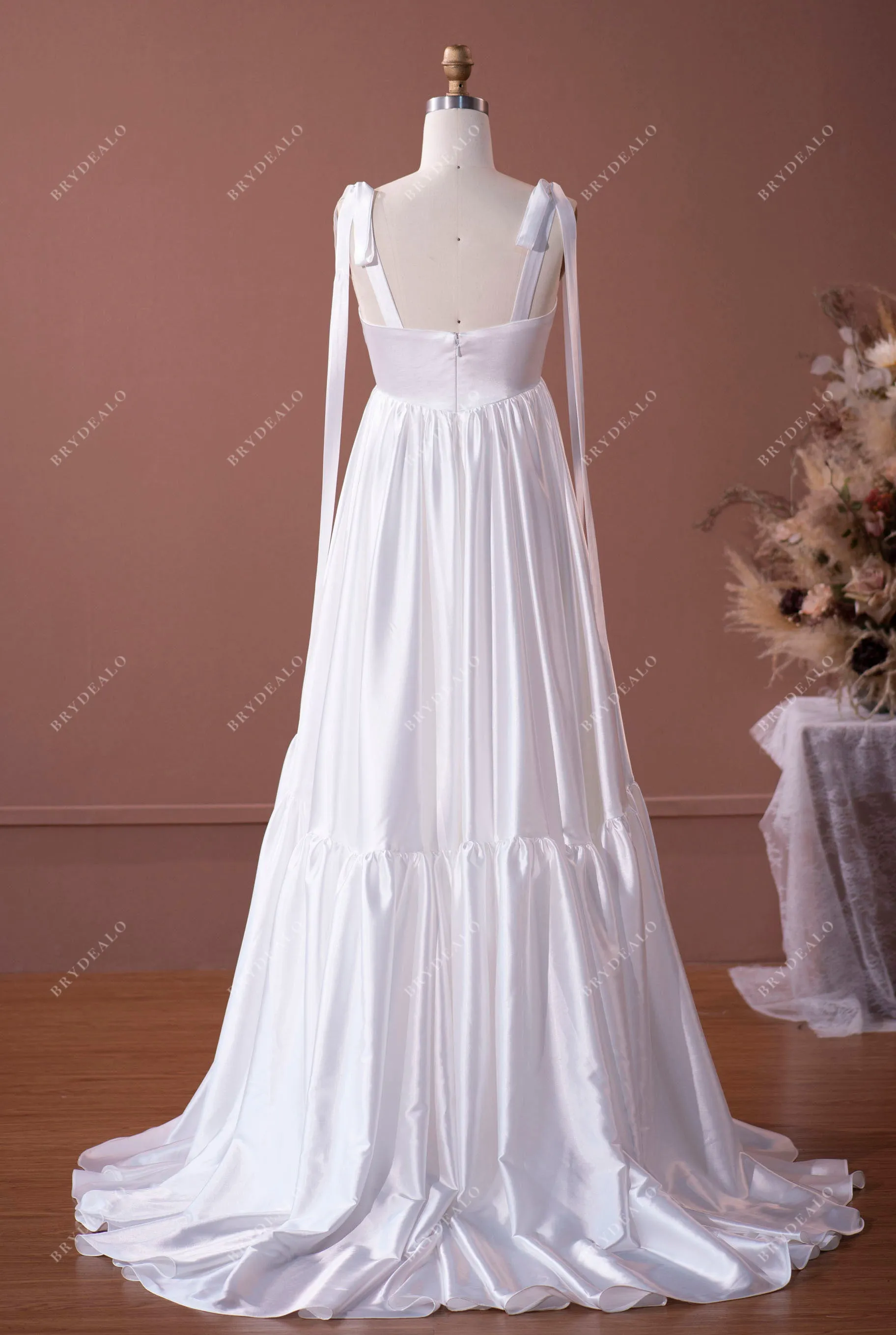 Silky Satin Straps A-line Tired Maternity Wedding Dress