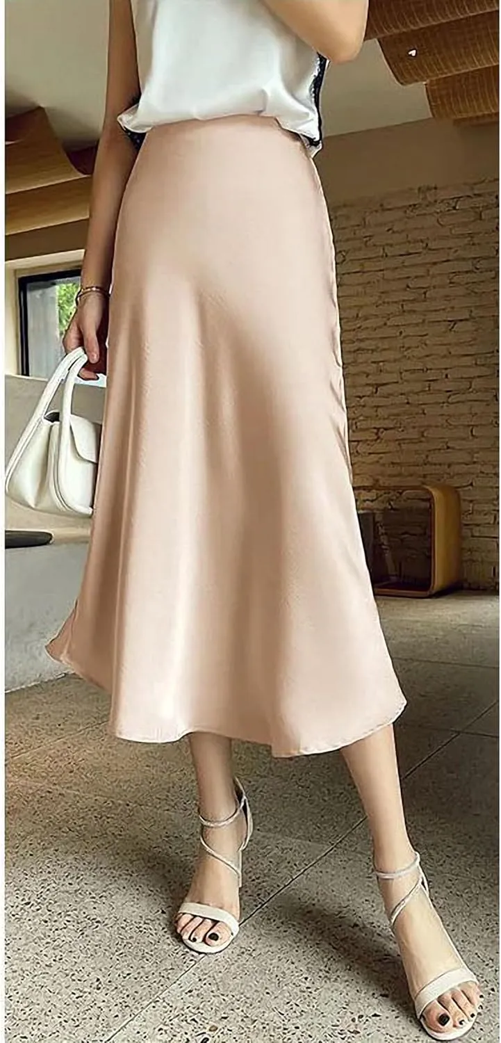 Simulation Silk Skirt Women's Summer High Waist Bag Hip Mid-Length Satin Umbrella Skirt Fishtail Skirt