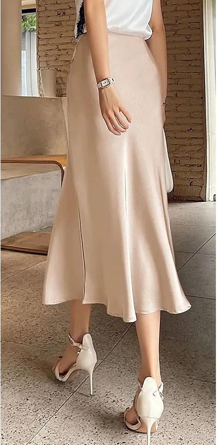 Simulation Silk Skirt Women's Summer High Waist Bag Hip Mid-Length Satin Umbrella Skirt Fishtail Skirt