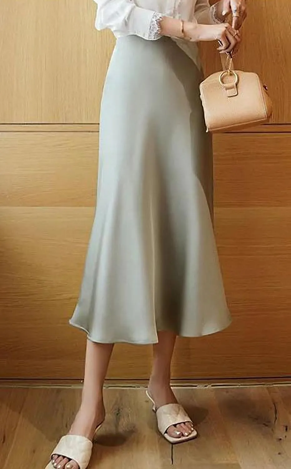 Simulation Silk Skirt Women's Summer High Waist Bag Hip Mid-Length Satin Umbrella Skirt Fishtail Skirt