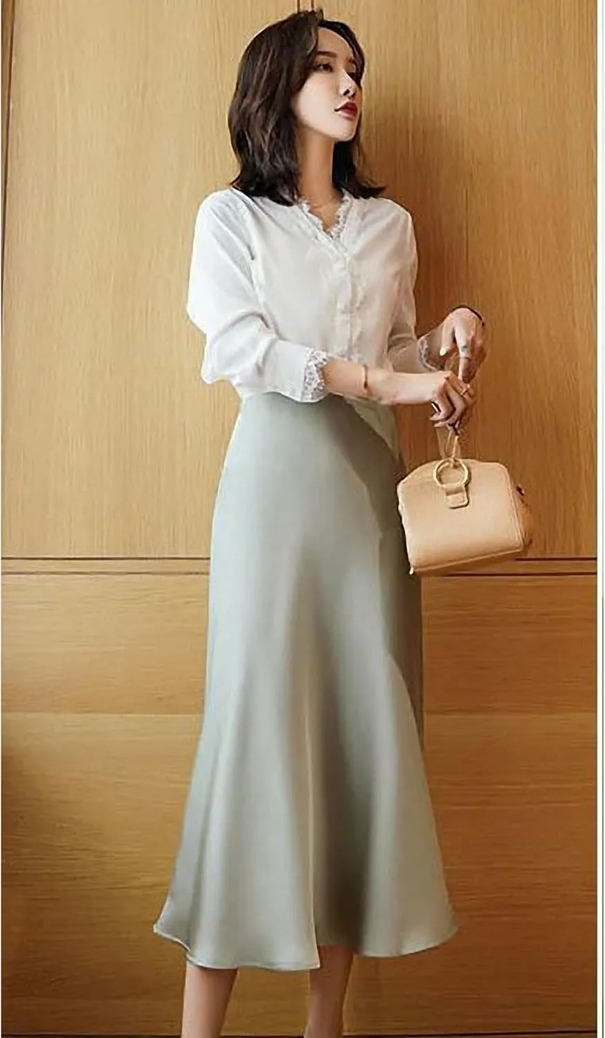 Simulation Silk Skirt Women's Summer High Waist Bag Hip Mid-Length Satin Umbrella Skirt Fishtail Skirt
