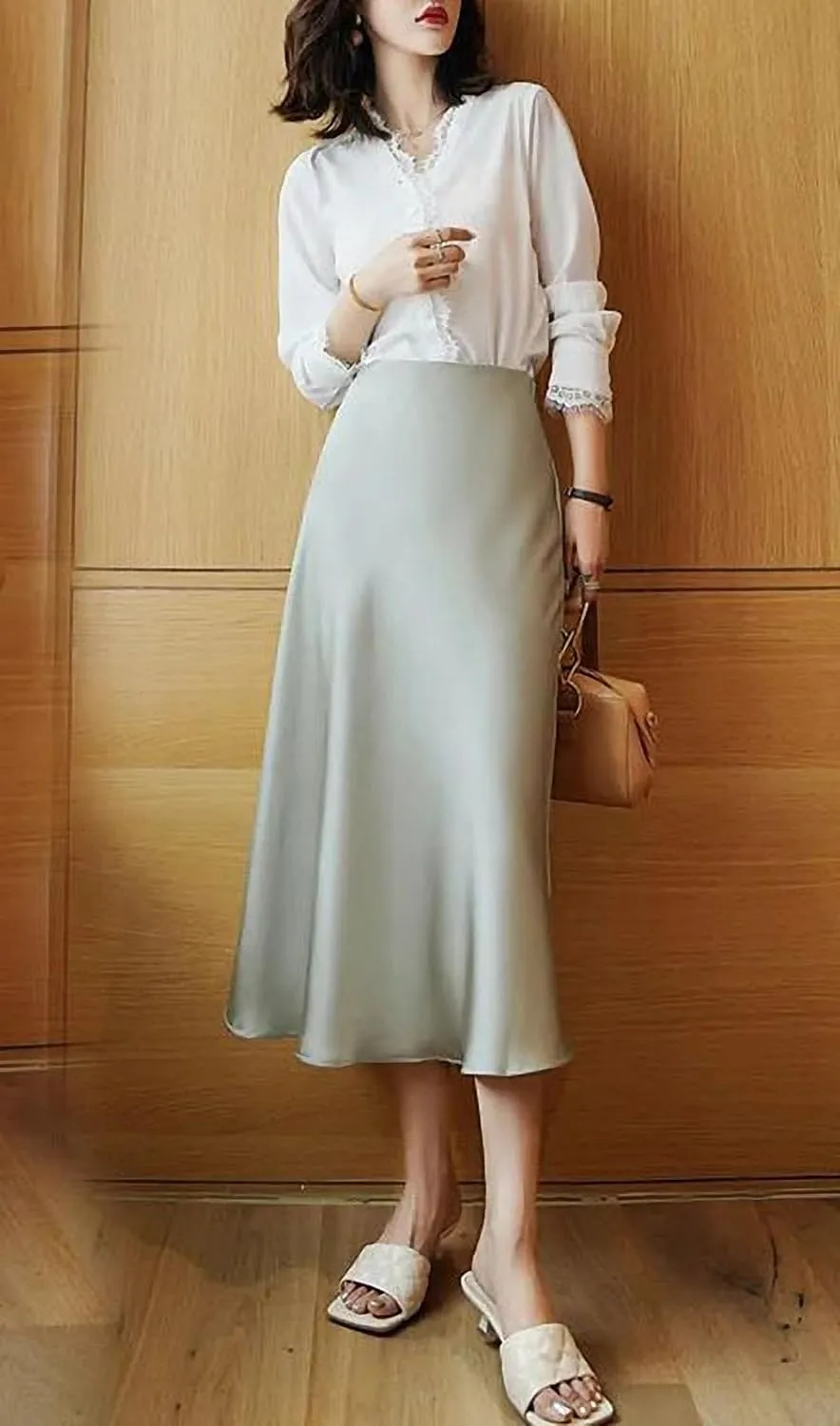 Simulation Silk Skirt Women's Summer High Waist Bag Hip Mid-Length Satin Umbrella Skirt Fishtail Skirt