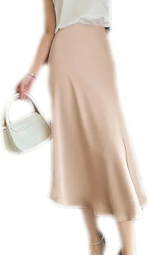 Simulation Silk Skirt Women's Summer High Waist Bag Hip Mid-Length Satin Umbrella Skirt Fishtail Skirt