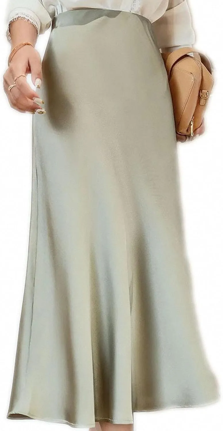 Simulation Silk Skirt Women's Summer High Waist Bag Hip Mid-Length Satin Umbrella Skirt Fishtail Skirt