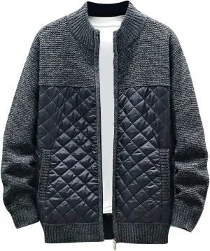 SMIDOW Men's Cardigan Sweaters Knitted Stand Collar Regular Fit Jacket Full Zip Fleece Lined Winter Warm Coat