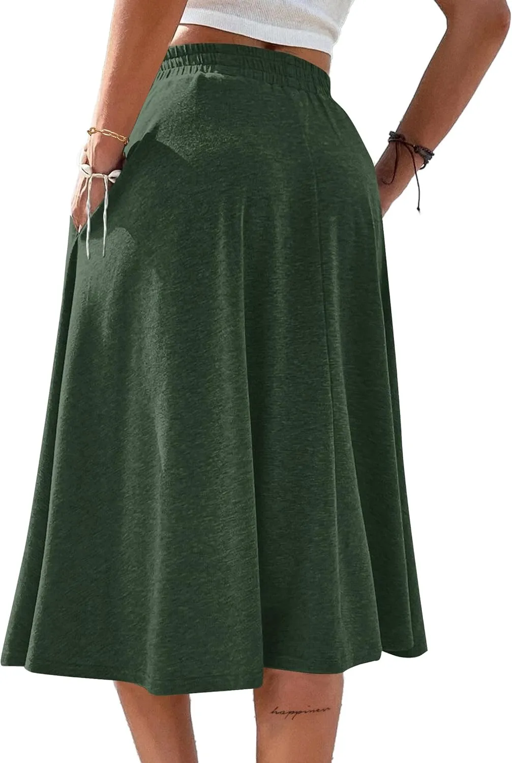 SOFIA'S CHOICE Women's A Line Pleated Drawstring Skirts Flared Midi Skirt with Pockets