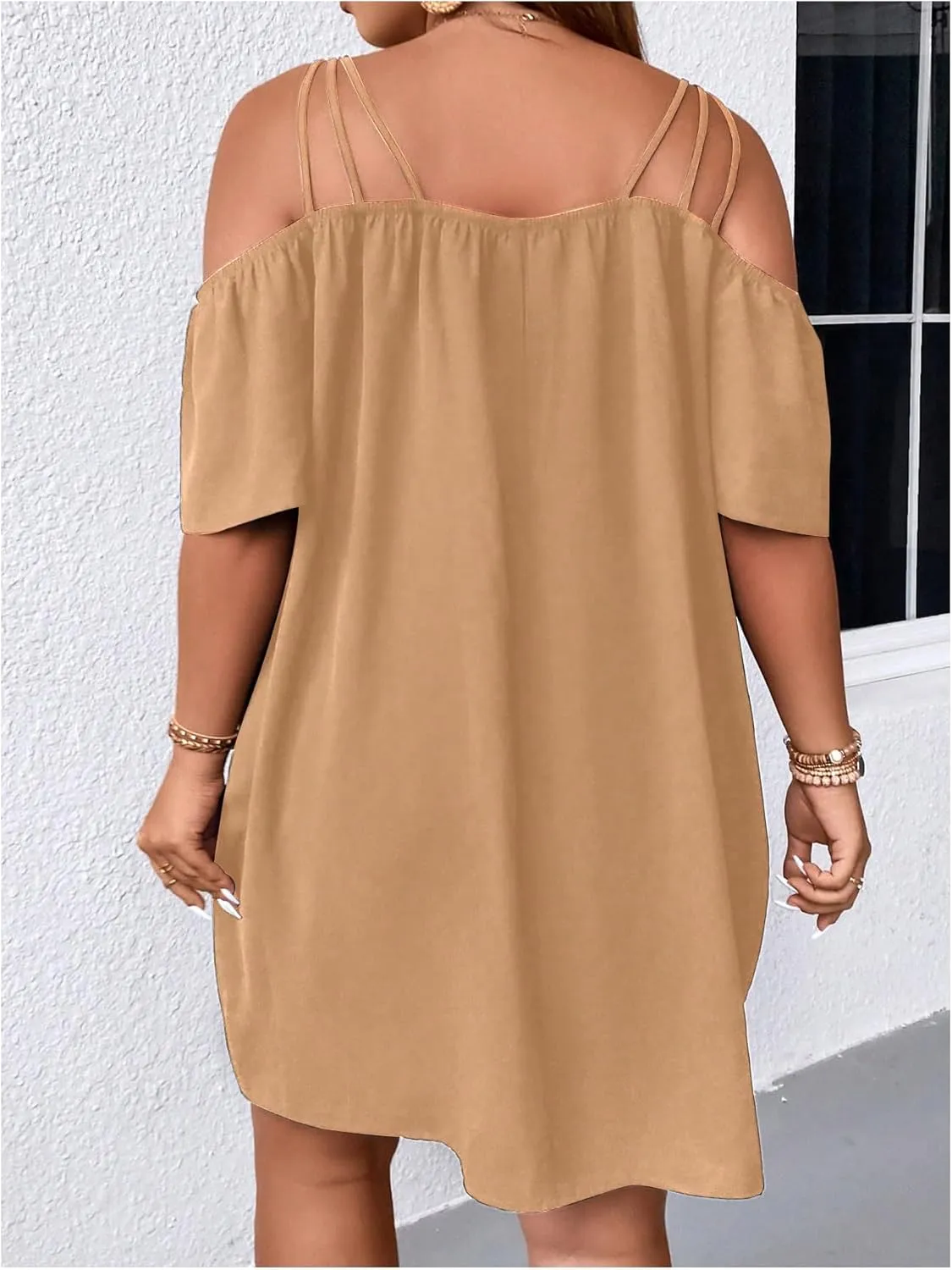 SOLY HUX Women's Plus Size Dresses Off Shoulder Short Sleeve Short Dresses Causal Loose Tunic Summer Dress