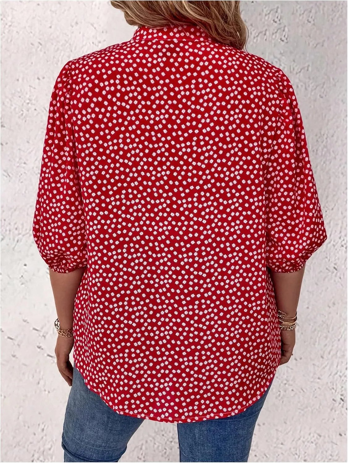SOLY HUX Women's Plus Size Floral Print Tops Bishop Half Sleeve Button Down Shirt Blouse