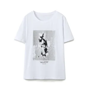 Spring Women Clothing Casual Chest Rendering Simple White T shirt