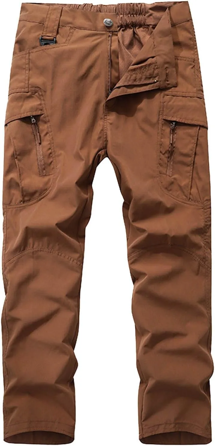 SUWBMHWE Men's Waterproof Hiking Cargo Pants UPF 50  & Bug Resistant Lightweight Ripstop Olive Drab & Taupe