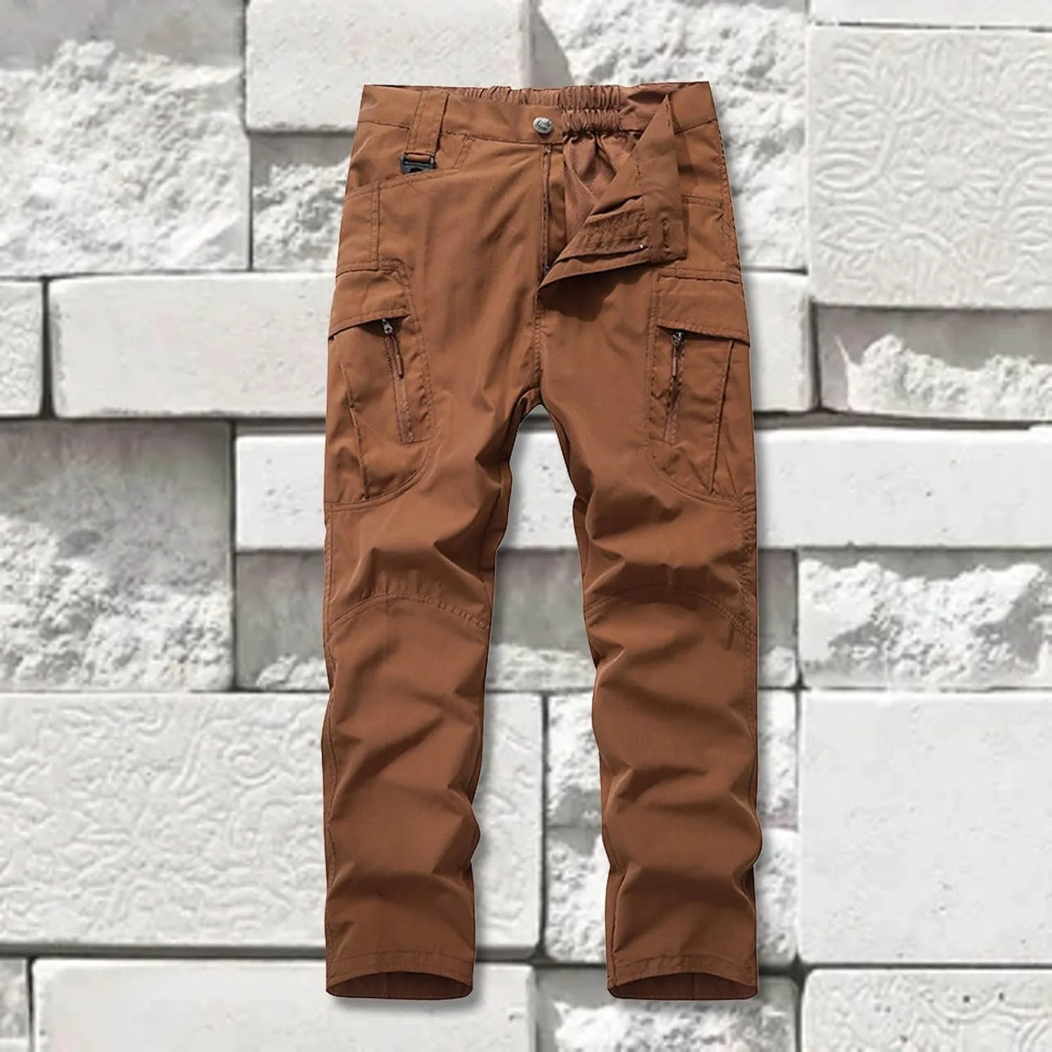 SUWBMHWE Men's Waterproof Hiking Cargo Pants UPF 50  & Bug Resistant Lightweight Ripstop Olive Drab & Taupe