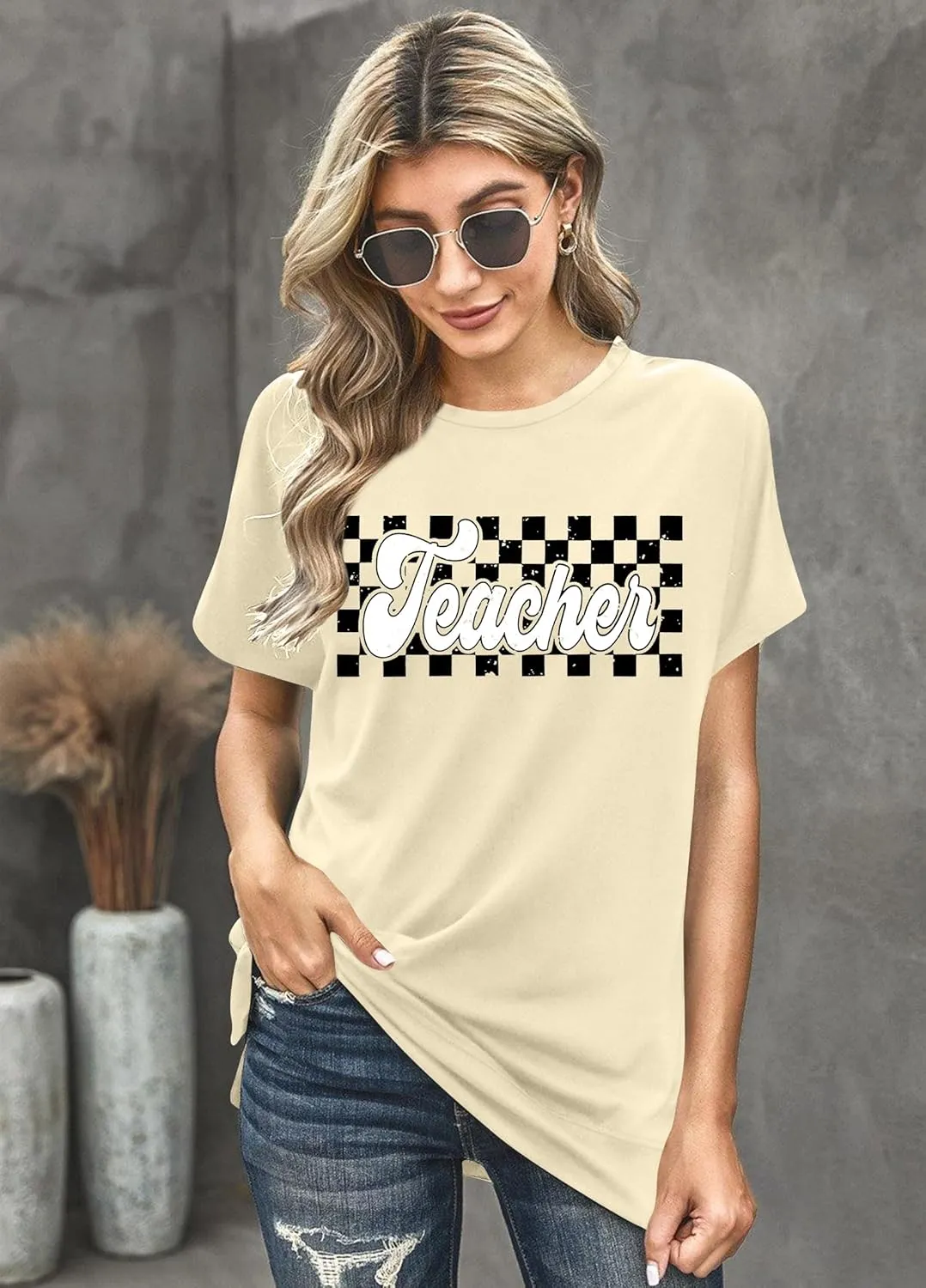 Teacher Shirts Women Vintage Teacher Graphic Tshirt Teacher Life T Shirt Kindergarten Teachers Tees Casual Tops