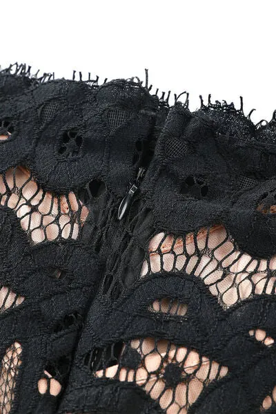 TEEK - Black Off-Shoulder Long Sleeve Lace Dress