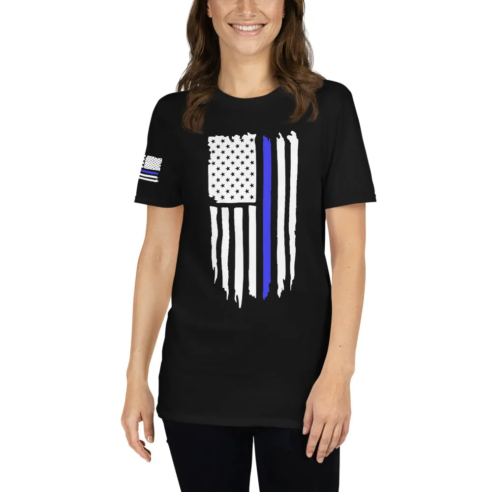 Thin Blue Line Distressed Flag Short-Sleeve Unisex T-Shirt