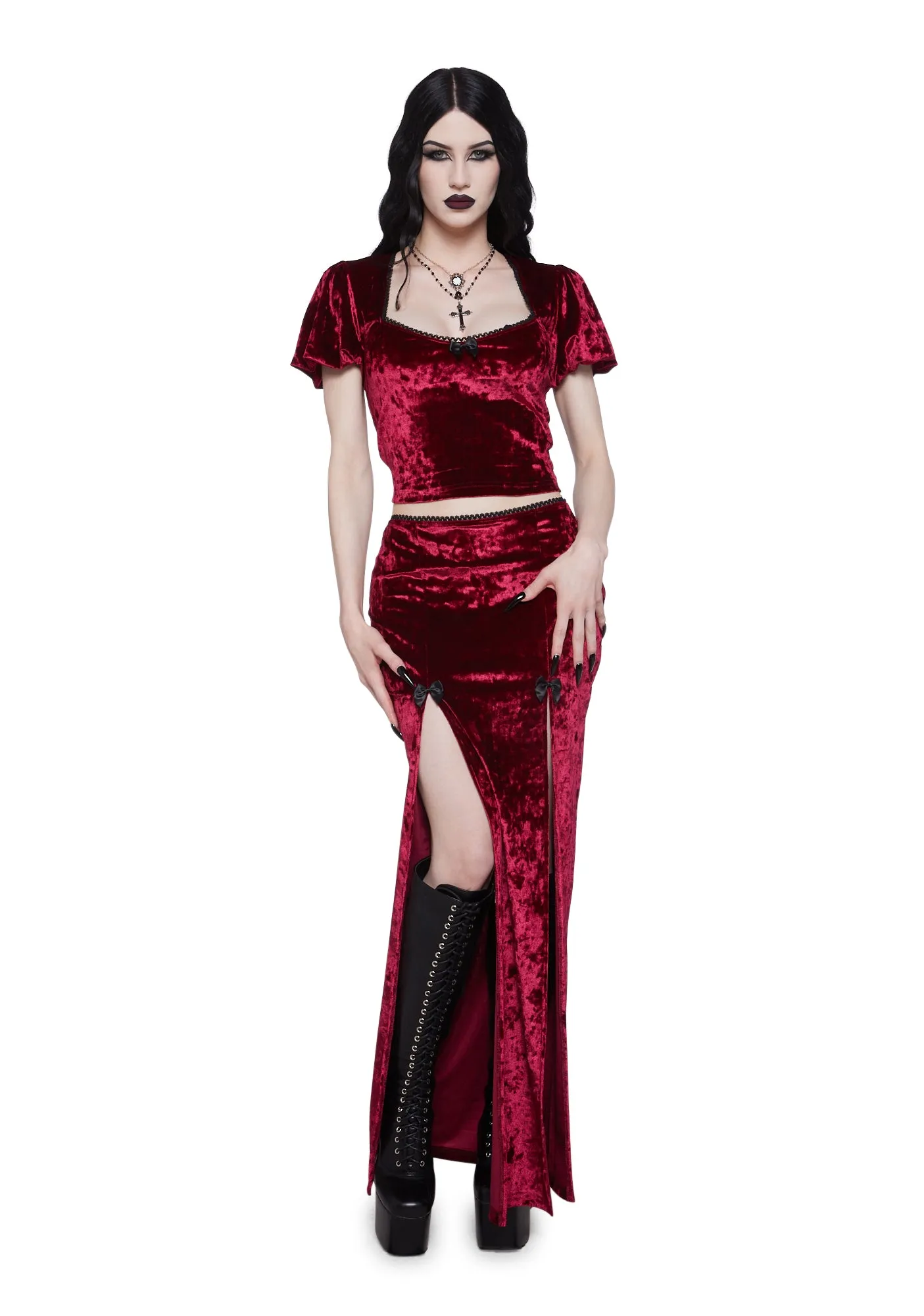 Time Stands Still Velvet Top - Burgundy