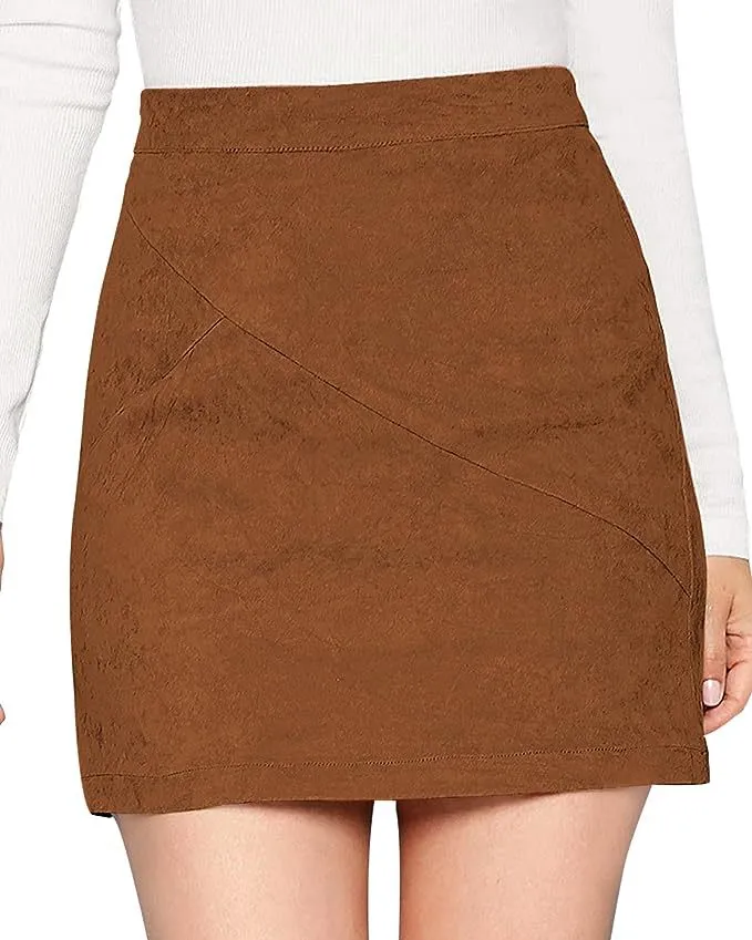 Toleet 2000s fashion Women's Suede Hip Skirt High Waist Zipper Autumn and Winter A- line Solid Color Skirt for Women