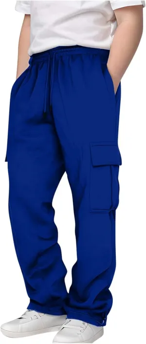 Tween Boys Cargo Pants Pull On Joggers Wide Leg Sweatpants Drawstring ounge Pants School Uniform Athletic Trousers