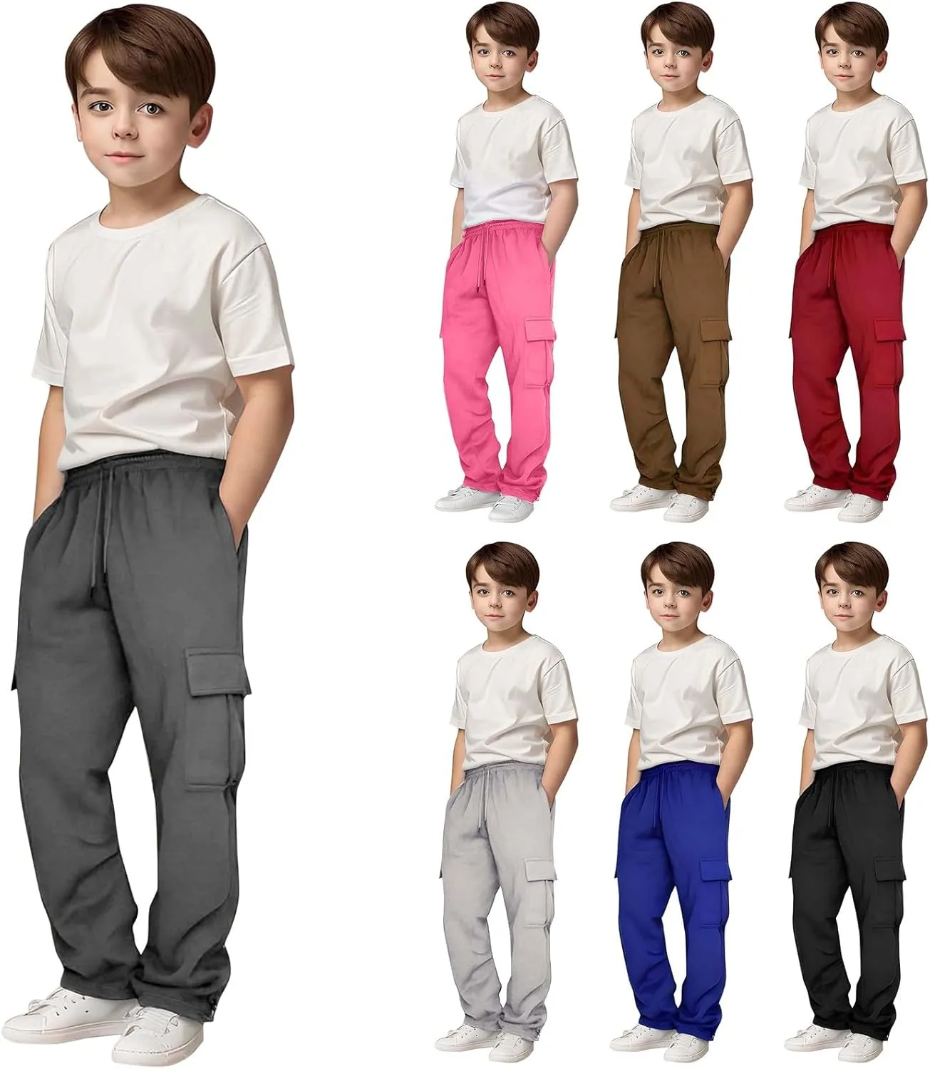 Tween Boys Cargo Pants Pull On Joggers Wide Leg Sweatpants Drawstring ounge Pants School Uniform Athletic Trousers