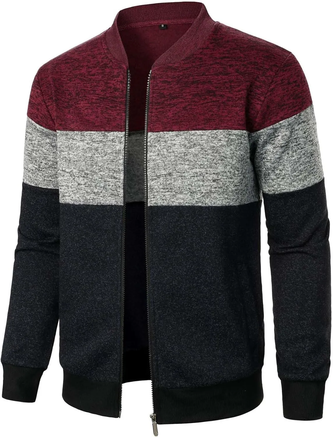 Uillui Mens Lightweight Track Jackets Casual Bomber Jacket Color Block Varsity Coat Pockets Workout Athletic Gym Sweatshirts