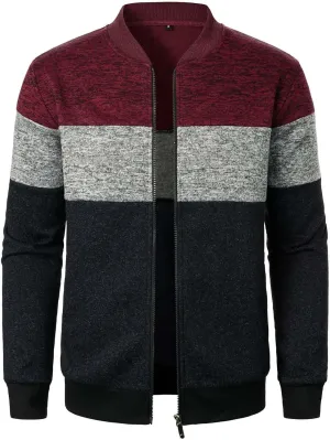 Uillui Mens Lightweight Track Jackets Casual Bomber Jacket Color Block Varsity Coat Pockets Workout Athletic Gym Sweatshirts