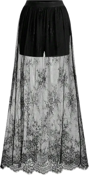 Verdusa Women's Lace Maxi Skirts Flowy Mesh Festival Outfit Rave Beach Vacation Long Skirt