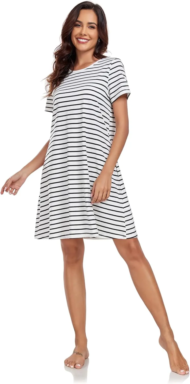 VintageClothing Womens Casual Summer T Shirt Dress Swing Loose Fit Short Sleeve Tunic Dress with Pockets for Women