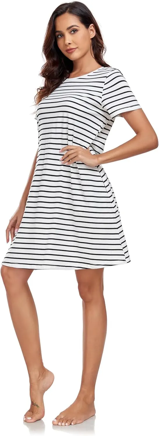 VintageClothing Womens Casual Summer T Shirt Dress Swing Loose Fit Short Sleeve Tunic Dress with Pockets for Women