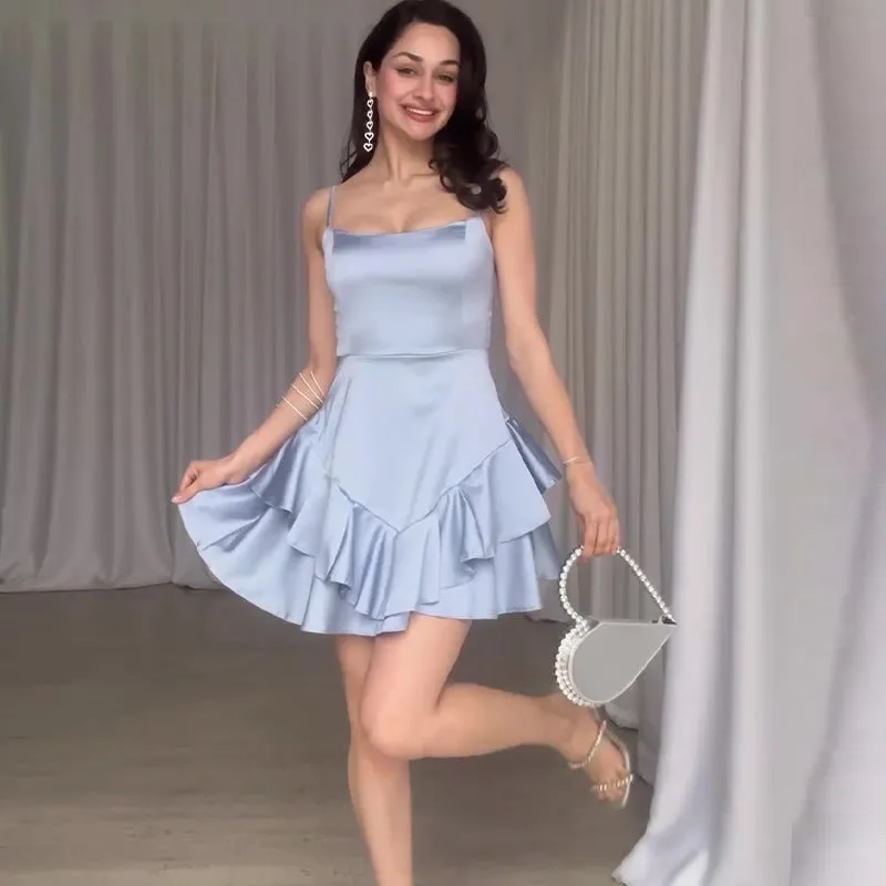 Wenkouban 2000s fashion 2024 Solid Color Satin Slim Fit Slimming A- line Suspender Skirt