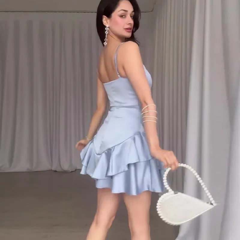 Wenkouban 2000s fashion 2024 Solid Color Satin Slim Fit Slimming A- line Suspender Skirt