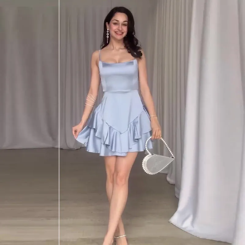 Wenkouban 2000s fashion 2024 Solid Color Satin Slim Fit Slimming A- line Suspender Skirt