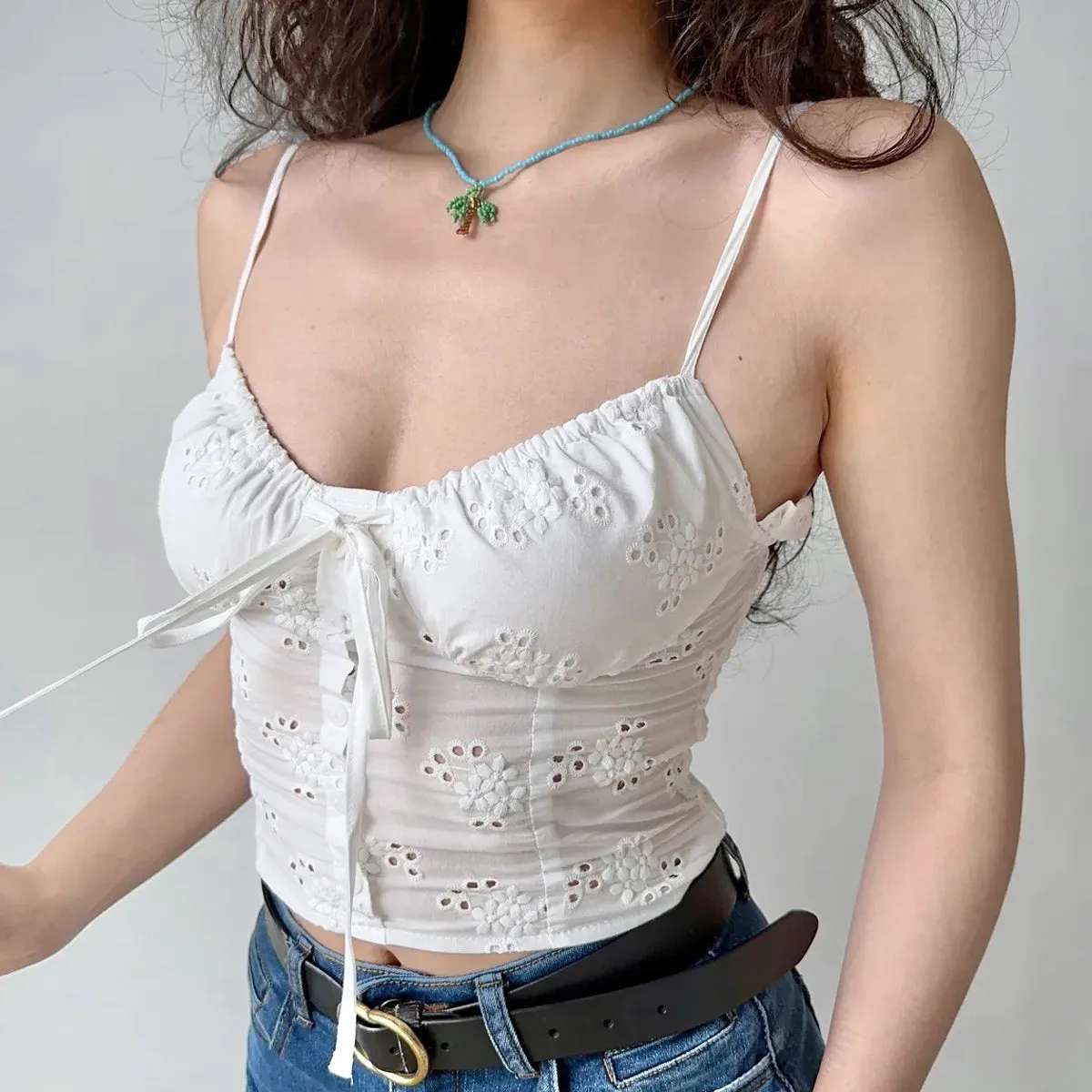 White Lace Trim Corset Style Top Camisole
