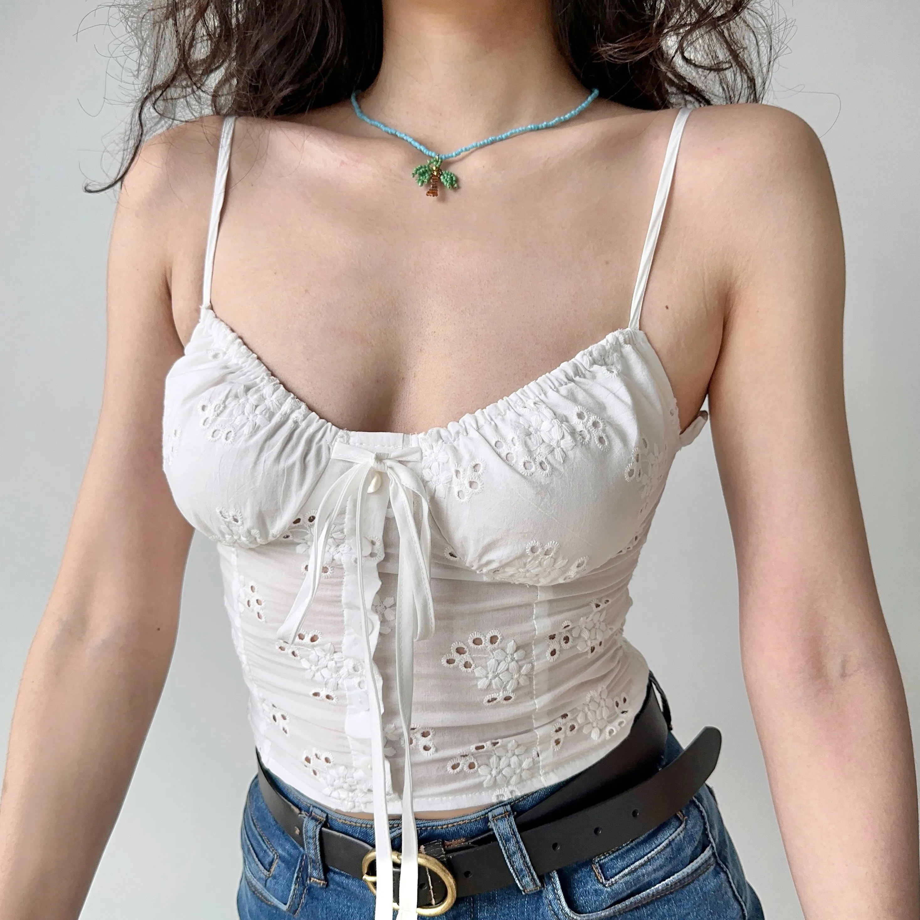 White Lace Trim Corset Style Top Camisole