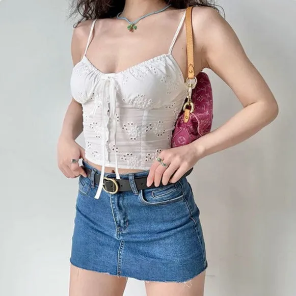 White Lace Trim Corset Style Top Camisole