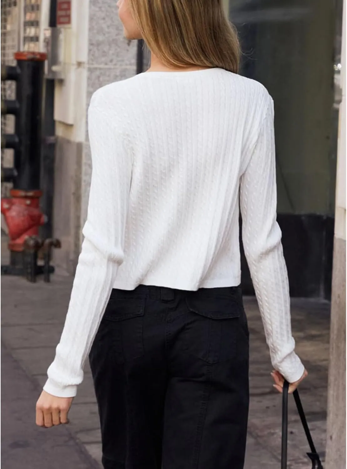 Womens Cable Knit Button Up Cardigans Long Sleeve V Neck Cropped Sweater Y2K Buttons Front Closure Knitted Outwear