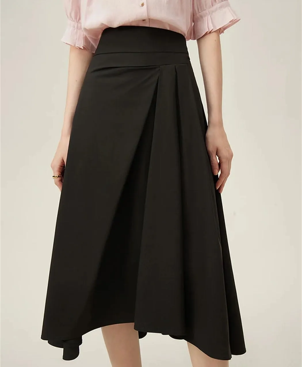 Women's French Style Irregular A-Line Skirt Summer Elastic Waist Casual Pleated Skirt