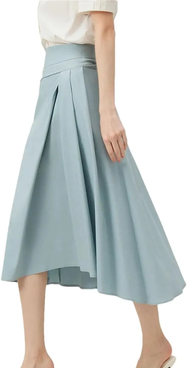 Women's French Style Irregular A-Line Skirt Summer Elastic Waist Casual Pleated Skirt