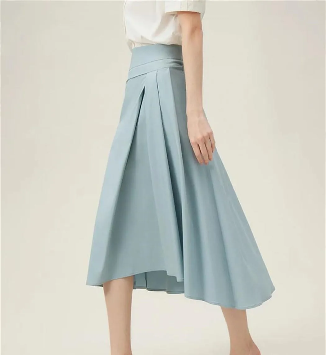 Women's French Style Irregular A-Line Skirt Summer Elastic Waist Casual Pleated Skirt