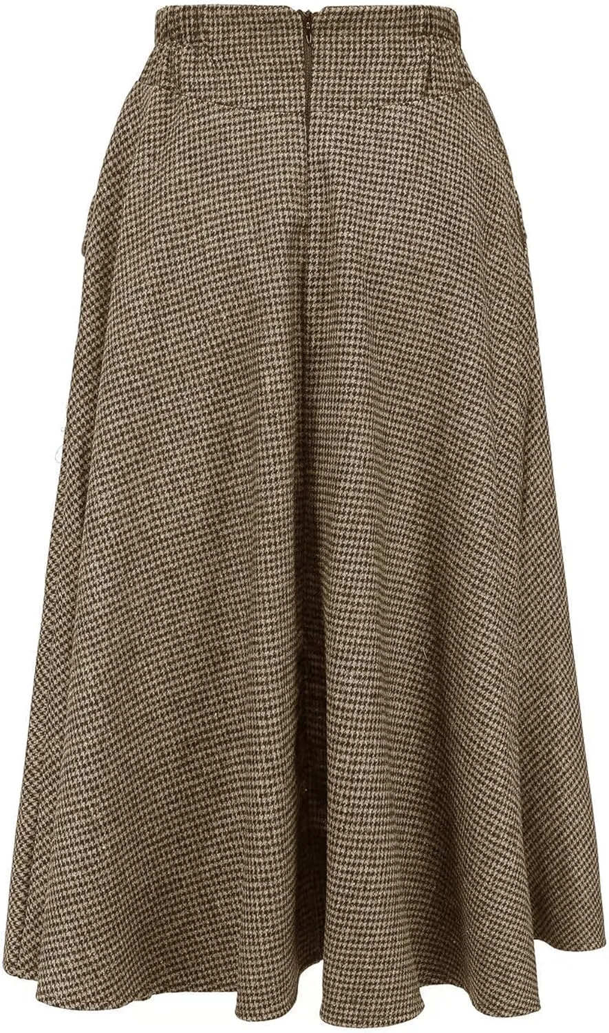 Women's High Waist Plaid Wool Maxi Skirt Thickened A-Line Long Flared Skirt