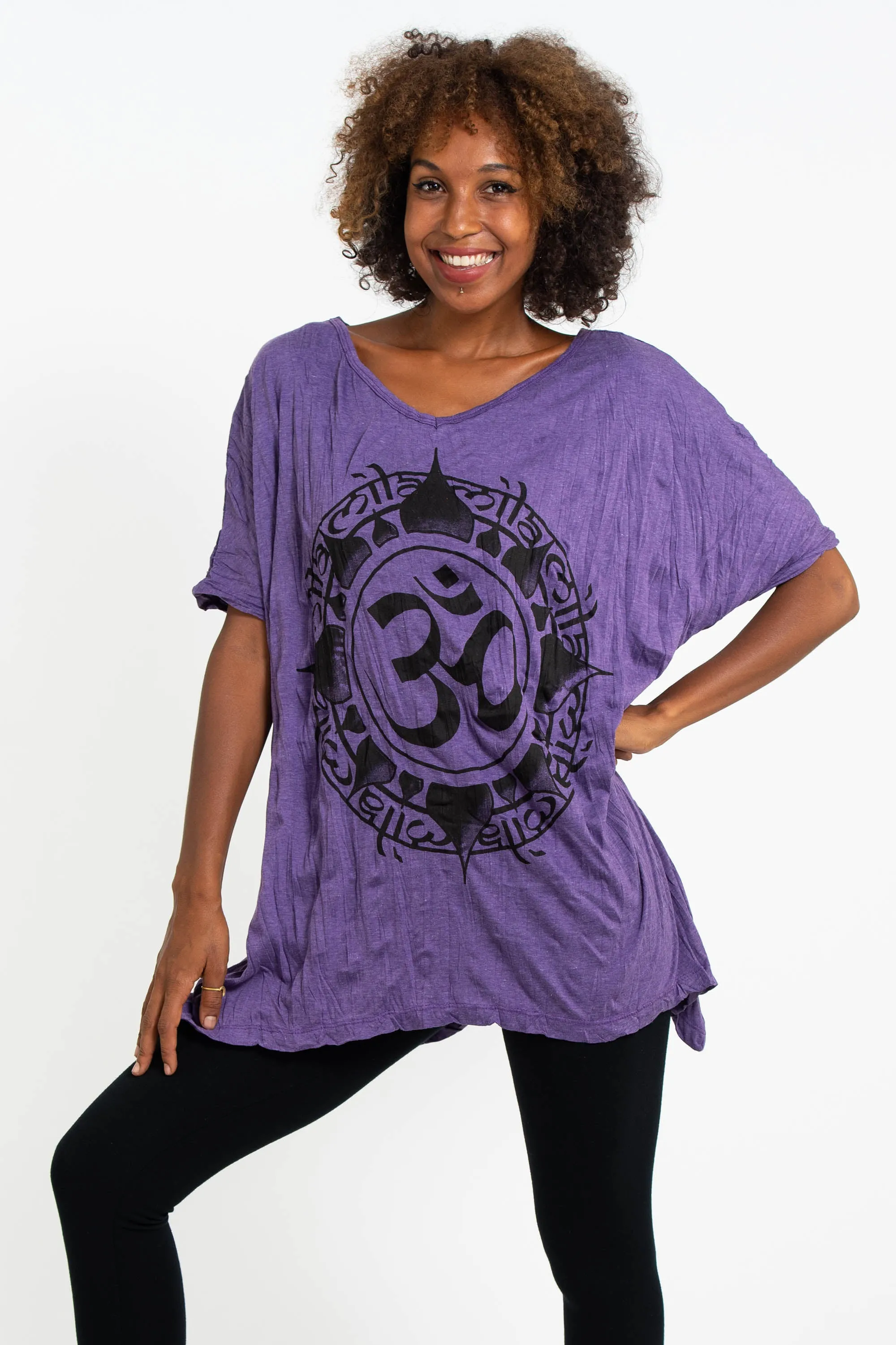 Womens Infinitee Om Loose V Neck T-Shirt in Purple