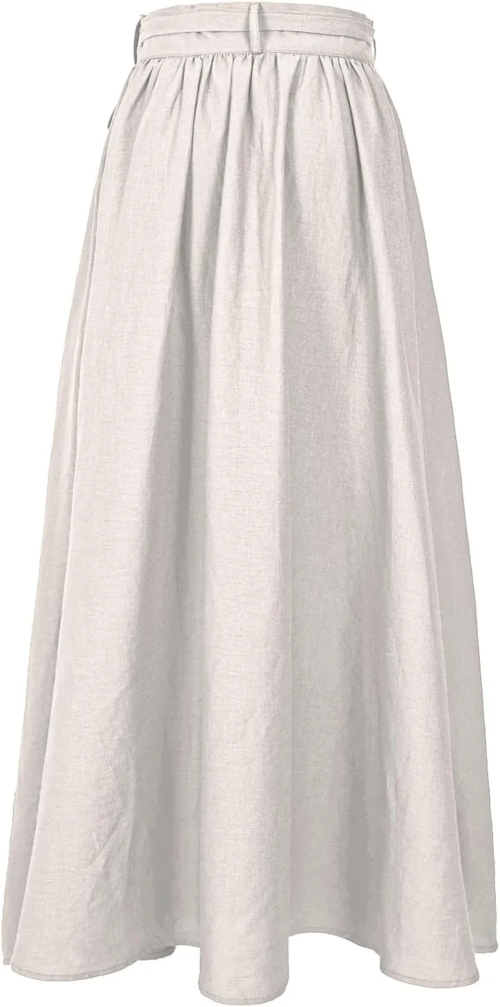 Women's Linen Wrap Skirt Casual Maxi Skirt Vintage A line Linen Skirt